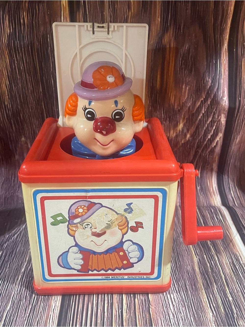 Meritus Industries Inc 1988 Clown Jack-in-the-Box Crank Pop-Up Toy (please read)